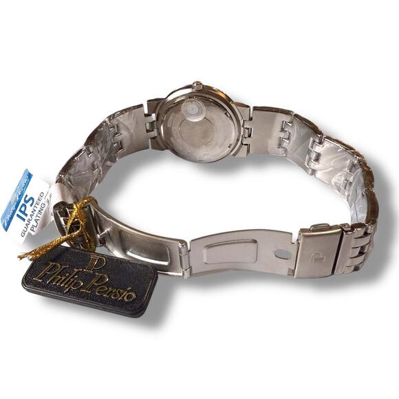 NOS Philip Persio Watch Mens Stainless Steel 38mm Polished Brushed Date Quartz - Picture 4 of 10